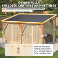 AECOJOY 14x10 Outdoor Wooden Pergola Gazebo with Curtains and Netting for Patio