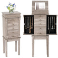 Standing Jewelry Armoire Cabinet with Flip Top Mirror, 5 Drawers & 2 Swing Doors, Velvet Lined Jewelry Storage Organizer for Necklaces Rings
