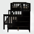 AECOJOY Twin-Over-Full Bunk Bed with Twin size Trundle, Storage and Guard Rail for Bedroom, Espresso