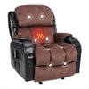 Leather Massage Recliner Chair, Modern Electric Power Rocker with Heated Massage, Ergonomic Lounge Chair, SEGMART Single Sofa Seat with Drink Holders for Living Room, Black and Brown