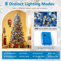 6/7/8/9 FT Pre-Lit Christmas Tree, Blue Hinged Xmas Tree with Frosted PVC Tips, Warm White LED Lights, 8 Modes & Folding Stand for Holiday Decor
