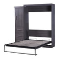 Euroco Wood Full Size Murphy Wall Bed with Wardrobe and Drawers for Living Room, Moveable Wardrobe and Drawers, Space - Saving & Easy Open and Close for Kids Teens Adults, Gray