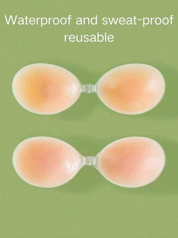 1Pair Women's Silicone Adhesive Bra, With Invisible Elastic Band And No Shoulder Strap Gathering Design, Self-Adhesive No-Shoulder Strap Invisible Style, Suitable For Wedding Gowns / Ball Gown Wear, And Strapless Dresses.
