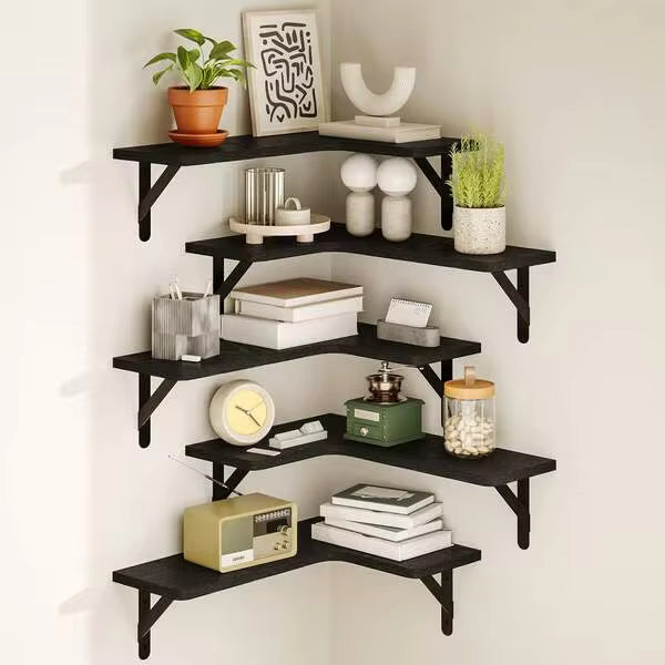 Tomnk 4/5pcs Corner Floating Shelves, Bookshelves, Rustic Wood Wall Mounted Corner Shelf, Wall Decor, Room Decor, For Bathroom, Kitchen, Bedroom, Home Decor, Laundry Room, Living Room, Spring Decor