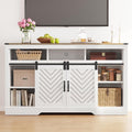Mayincolor Farmhouse TV Stand for 65+ Inch TV, 34'' Tall Entertainment Center with Sliding Barn Doors, Rustic Wood Media Console Storage Cabinet Television Stand for Living Room, Light Grey