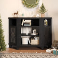 Mayincolor Farmhouse TV Stand for 65+ Inch TV, 34'' Tall Entertainment Center with Sliding Barn Doors, Rustic Wood Media Console Storage Cabinet Television Stand for Living Room, Light Grey