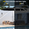 AECOJOY 15ft Patio Double-Sided Umbrella, 156 PCS Solar LED Light Outdoor Large Umbrella, Black