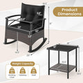 Tangkula 3 Piece Rocking Bistro Set PE Rattan Rocker Chairs with Acacia Wood Top Table