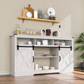 Mayincolor Farmhouse TV Stand for 65+ Inch TV, 34'' Tall Entertainment Center with Sliding Barn Doors, Rustic Wood Media Console Storage Cabinet Television Stand for Living Room, Light Grey