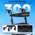 Ultralight Carbon Fiber Rollator Walker for Seniors, Foldable Rolling Walker with Seat, 8" Wheels, Adjustable Handles & Backrest, Storage Bag