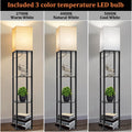63" Shelf Floor Lamps with Shelves for Living Room Bedroom Office AVV Wood Modern Standing Lamps Black