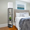 63" Shelf Floor Lamps with Shelves for Living Room Bedroom Office AVV Wood Modern Standing Lamps Black