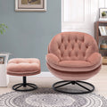 Swivel Accent Chair with Ottoman, Velvet Accent Chair with Footrest, Mid - Century Modern Lounge Chair and Ottoman Set, Reading Chair for Living Room, Bedroom, Reading Room, Home Office, Blue