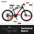 26 in Mountain Bike, Shimano 21 Speeds W/Mechanical Disc Brakes, High - Carbon Steel Frame, Suspension MTB Bikes Mountain Bicycle for Adult & Teenagers