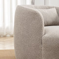 34" Wide Boucle Swivel Barrel Chair, No Assembly Round Upholstered Armchair Accent Chair Single Sofa Chair with Toss Pillow for Living Room and Bedroom, Taupe