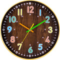HOMEMAXS Kids Bedroom Wall Clock Simple Mute Wooden Clock Round Wall Decor Precise Wall Clock