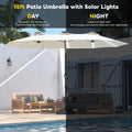 AECOJOY 15ft Patio Double-Sided Umbrella, 156 PCS Solar LED Light Outdoor Large Umbrella, Ivory