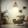 SUNMORY 72 in Arched Rattan Floor Lamp, Fabric Retro Boho Farmhouse Rustic Standing Lamp for Living Room, Bedroom, Office, 9W & Foot Switch & 3 Color Temperature, Gold