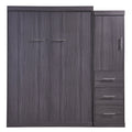 Euroco Wood Full Size Murphy Wall Bed with Wardrobe and Drawers for Living Room, Moveable Wardrobe and Drawers, Space - Saving & Easy Open and Close for Kids Teens Adults, Gray
