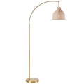 SUNMORY 72 in Arched Rattan Floor Lamp, Fabric Retro Boho Farmhouse Rustic Standing Lamp for Living Room, Bedroom, Office, 9W & Foot Switch & 3 Color Temperature, Gold