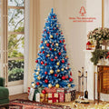 6/7/8/9 FT Pre-Lit Christmas Tree, Blue Hinged Xmas Tree with Frosted PVC Tips, Warm White LED Lights, 8 Modes & Folding Stand for Holiday Decor