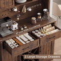 LAFGUR 72" Kitchen Storage Cabinet with Power Outlet & LED Light, Coffee Bar Cabinet with Drawers & Wine Glass Rack, Sideboard for Home, White