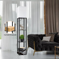 63" Shelf Floor Lamps with Shelves for Living Room Bedroom Office AVV Wood Modern Standing Lamps Black