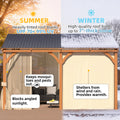 AECOJOY 12x10 Outdoor Wooden Pergola Gazebo with Curtains and Netting for Patio