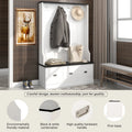 Hall Tree with Upholstered Bench and Coat Rack, Entryway Bench with 3 Hooks, 3 Open Shelves, 2 Drawers & Storage Cabinets, Mudroom Bench with Storage and Hooks for Foyer, Entry Way, Hallway (Beige)