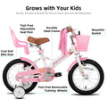 JOYSTAR Little Daisy 14 in Kids Bike for 3 4 5 Years Girls with Handbrake Children Princess Bicycle with Training Wheels Basket Streamer Toddler Cycle Bikes Blue