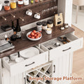 LAFGUR 72" Kitchen Storage Cabinet with Power Outlet & LED Light, Coffee Bar Cabinet with Drawers & Wine Glass Rack, Sideboard for Home, White