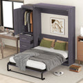 Euroco Wood Full Size Murphy Wall Bed with Wardrobe and Drawers for Living Room, Moveable Wardrobe and Drawers, Space - Saving & Easy Open and Close for Kids Teens Adults, Gray