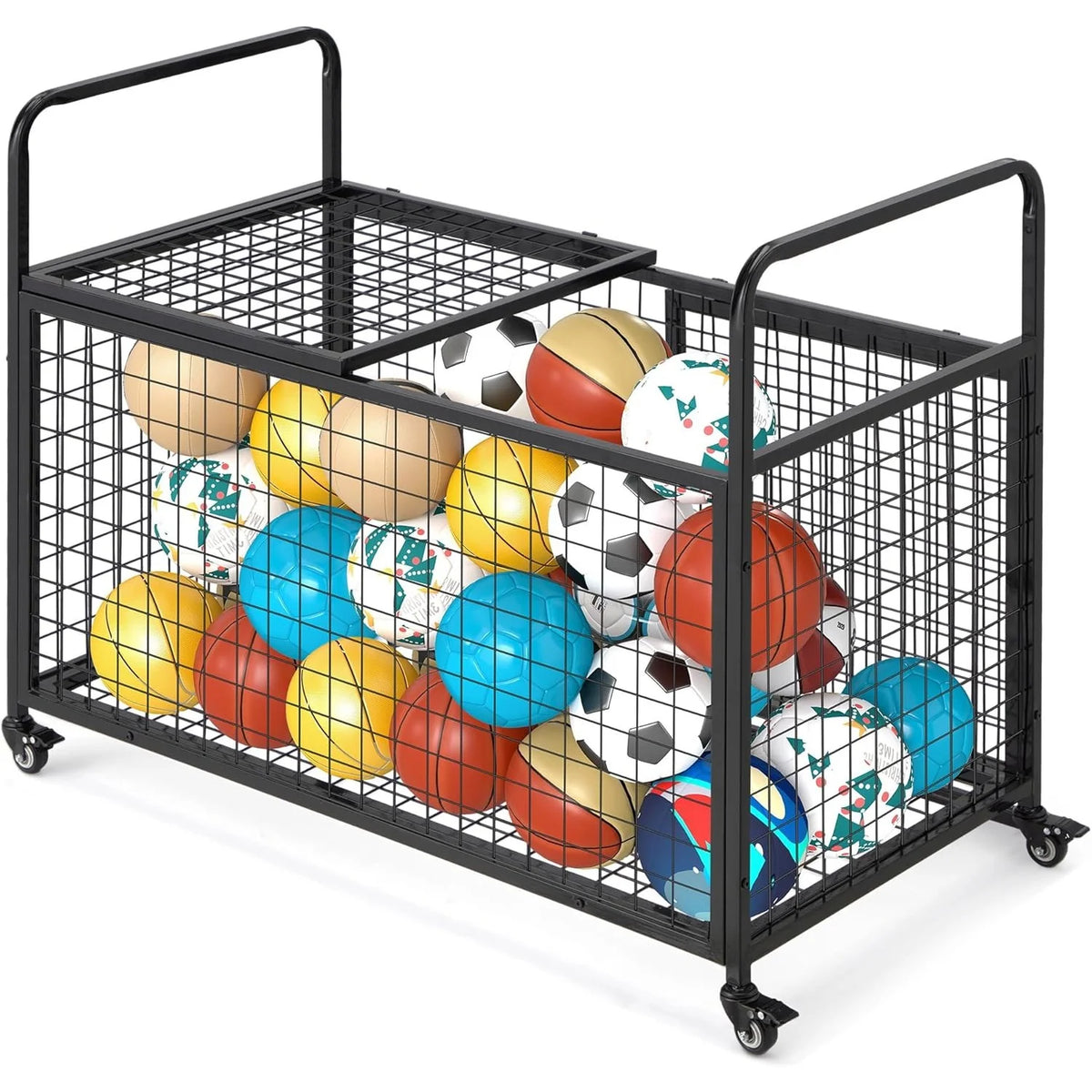 AECOJOY Ball Cart Storage, Rolling Basketball Bin with Wheels for Garage, School, Gym, Sports Equipment and Toy Organizer, Extra Large