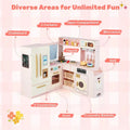 Corner Kids Kitchen Playset with Trash Can, Real Lights & Sounds, 2-Door Fridge, 22 Accessories, Wooden Pretend Play Kitchen for Toddlers 3+