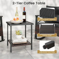 Tangkula 3 Piece Rocking Bistro Set PE Rattan Rocker Chairs with Acacia Wood Top Table