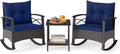 Tangkula 3 Piece Rocking Bistro Set PE Rattan Rocker Chairs with Acacia Wood Top Table