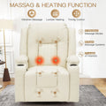 AECOJOY Massage Recliner Manual Chair with Heating & 360° Swivel Rocking Function, Cream White