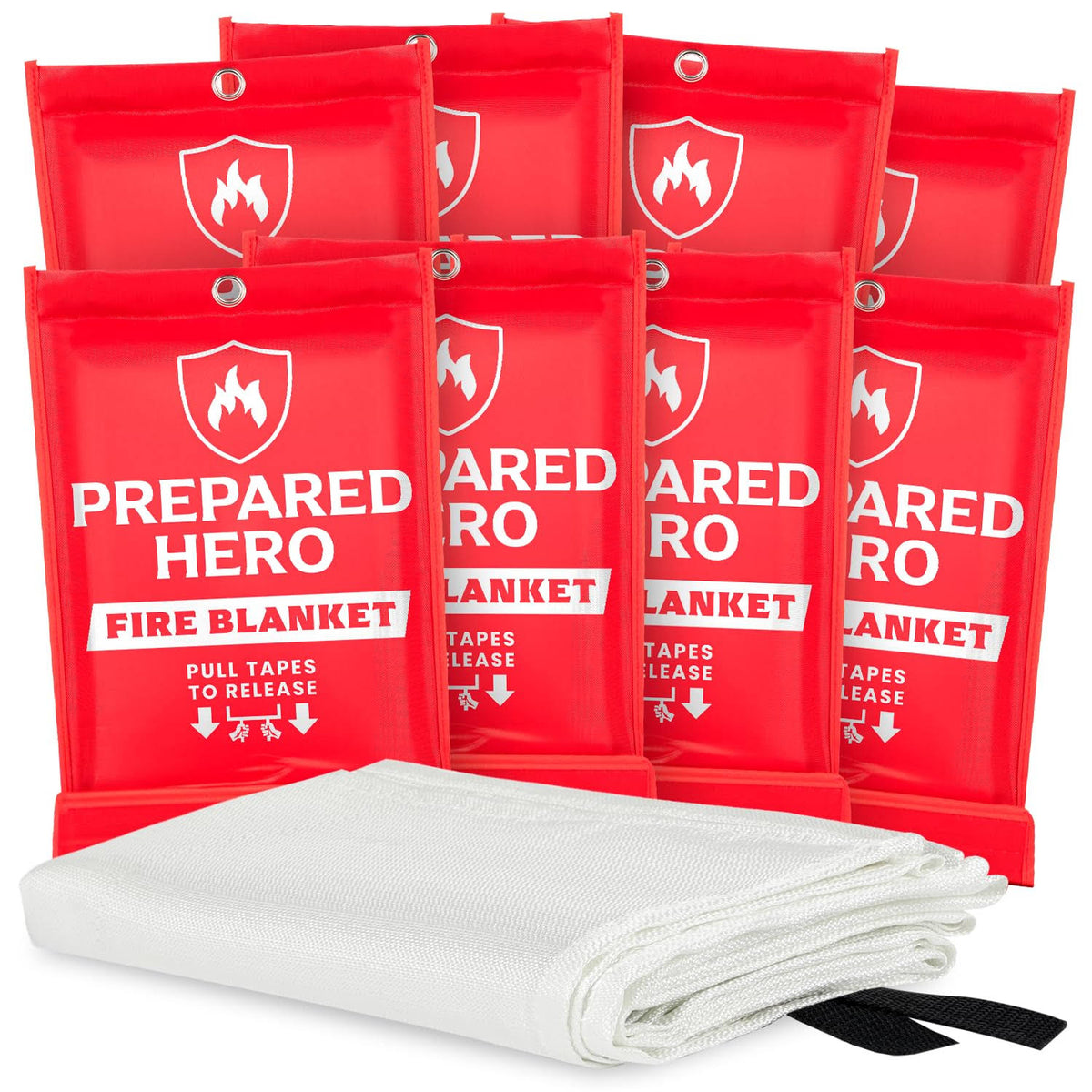 Prepared Hero Emergency Fire Blanket - 8 Pack - Fire Suppression Blanket for Kitchen, 40�� x 40�� Fire Blanket for Home, Fiberglass Fire Blanket.