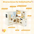 Corner Kids Kitchen Playset with Trash Can, Real Lights & Sounds, 2-Door Fridge, 22 Accessories, Wooden Pretend Play Kitchen for Toddlers 3+