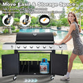 Upgraded 4 Burner BBQ Propane Gas Grill with Cast Iron Grates & Side Stove, 44,000 BTU Stainless Steel Burner Barbecue Grill for Patio, Camping, Outdoor Cooking MELLCOM