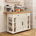 Uforic Kitchen Island Cart with Power Outlets, Kitchen Storage Trolley Cart with Storage Shelves & Drawers, Off - White