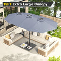 AECOJOY 15ft Patio Double-Sided Umbrella, 156 PCS Solar LED Light Outdoor Large Umbrella, Grey
