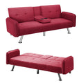 Aukfa 75" Square Arm Futon Convertible Sofa Bed for Home Office, 2 Cup Holders, Linen, Dark Gray