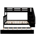 AECOJOY Twin-Over-Full Bunk Bed with Twin size Trundle, Storage and Guard Rail for Bedroom, Espresso
