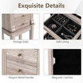 Standing Jewelry Armoire Cabinet with Flip Top Mirror, 5 Drawers & 2 Swing Doors, Velvet Lined Jewelry Storage Organizer for Necklaces Rings