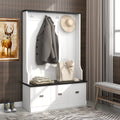Hall Tree with Upholstered Bench and Coat Rack, Entryway Bench with 3 Hooks, 3 Open Shelves, 2 Drawers & Storage Cabinets, Mudroom Bench with Storage and Hooks for Foyer, Entry Way, Hallway (Beige)