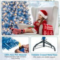 6/7/8/9 FT Pre-Lit Christmas Tree, Blue Hinged Xmas Tree with Frosted PVC Tips, Warm White LED Lights, 8 Modes & Folding Stand for Holiday Decor