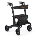 Ultralight Carbon Fiber Rollator Walker for Seniors, Foldable Rolling Walker with Seat, 8" Wheels, Adjustable Handles & Backrest, Storage Bag