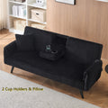 Aukfa 75" Square Arm Futon Convertible Sofa Bed for Home Office, 2 Cup Holders, Linen, Dark Gray
