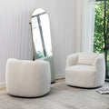 34" Wide Boucle Swivel Barrel Chair, No Assembly Round Upholstered Armchair Accent Chair Single Sofa Chair with Toss Pillow for Living Room and Bedroom, Taupe